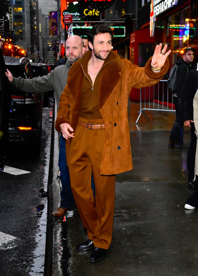 Aaron Taylor-Johnson wears Dunhill at New York press tour for “Kraven the Hunter.” 