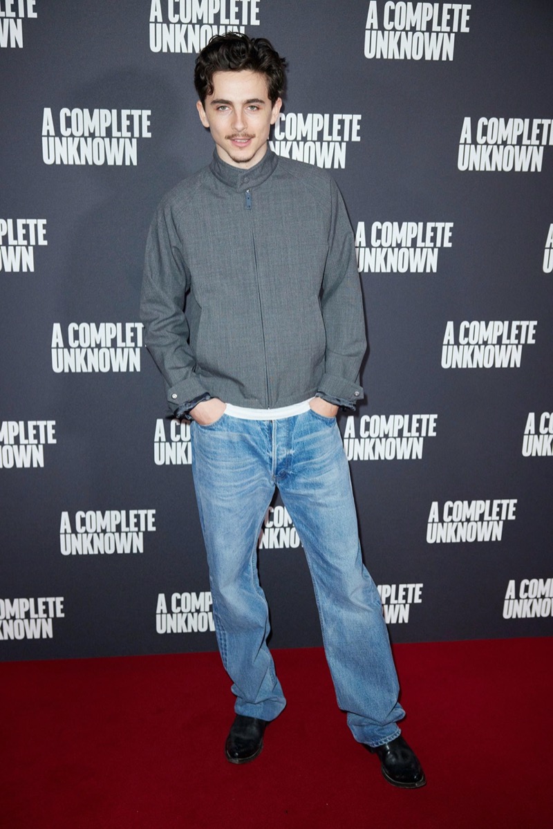 Timothée Chalamet wears Prada at the “A Complete Unknown” London premiere.