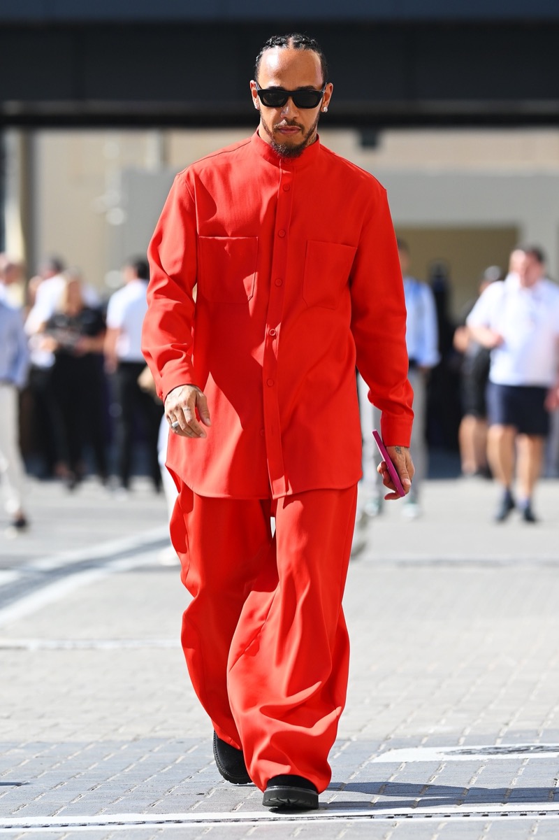 Lewis Hamilton wears Dior at the Abu Dhabi Grand Prix. 